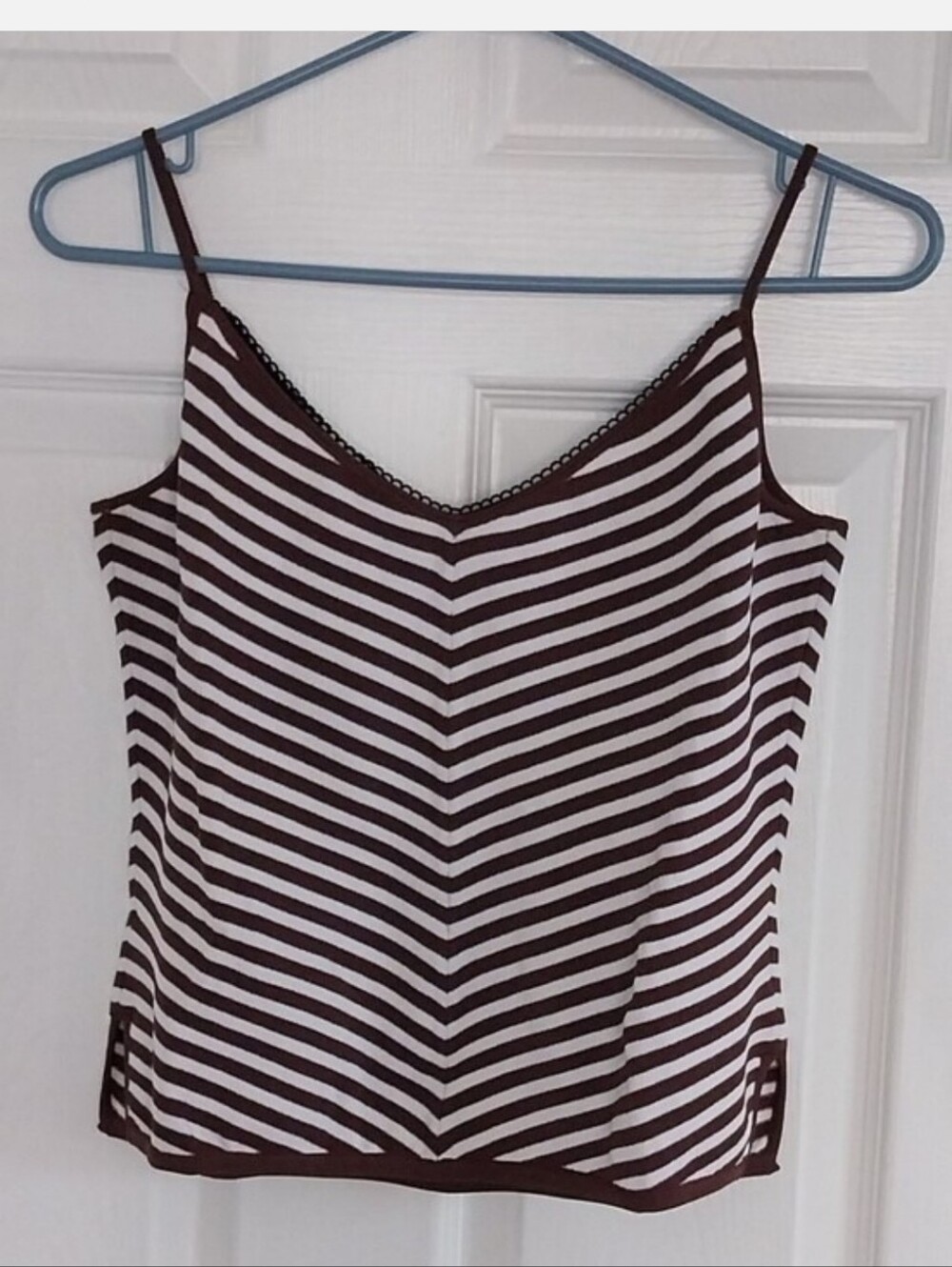 Striped Brown  and White V-Neck Cami Top